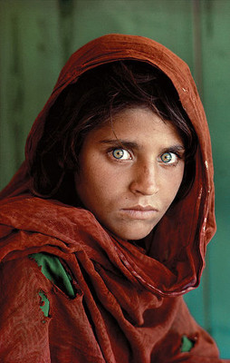 A portrait of a young Pakistan refugee girl named Sharbat Gula.